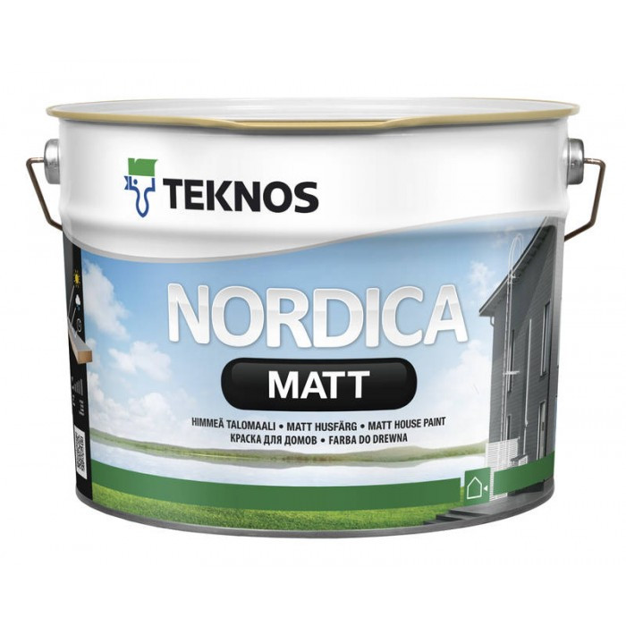 Матова фарба для зовнішніх дерев'яних поверхонь Teknos Nordica Matt біла 9 л