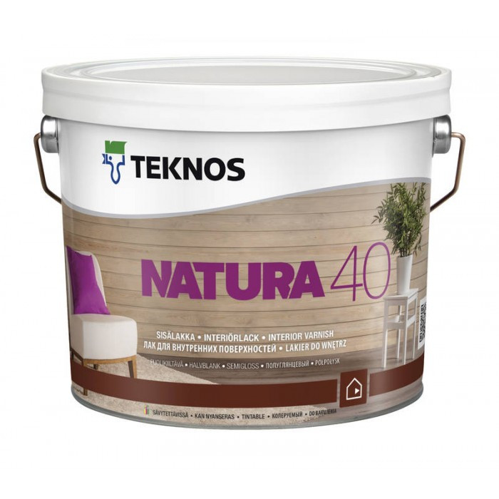 Напівглянсовий лак для внутрішніх дерев'яних поверхонь Teknos Natura 40 9 л