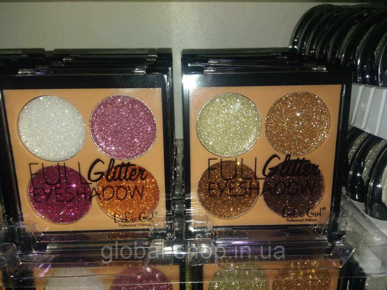 Мерехтливі тіні-гліттери 16 кольорів Full Glitter eyeshadow DoDoGirl Professional Makeup, 4 штуки комплект