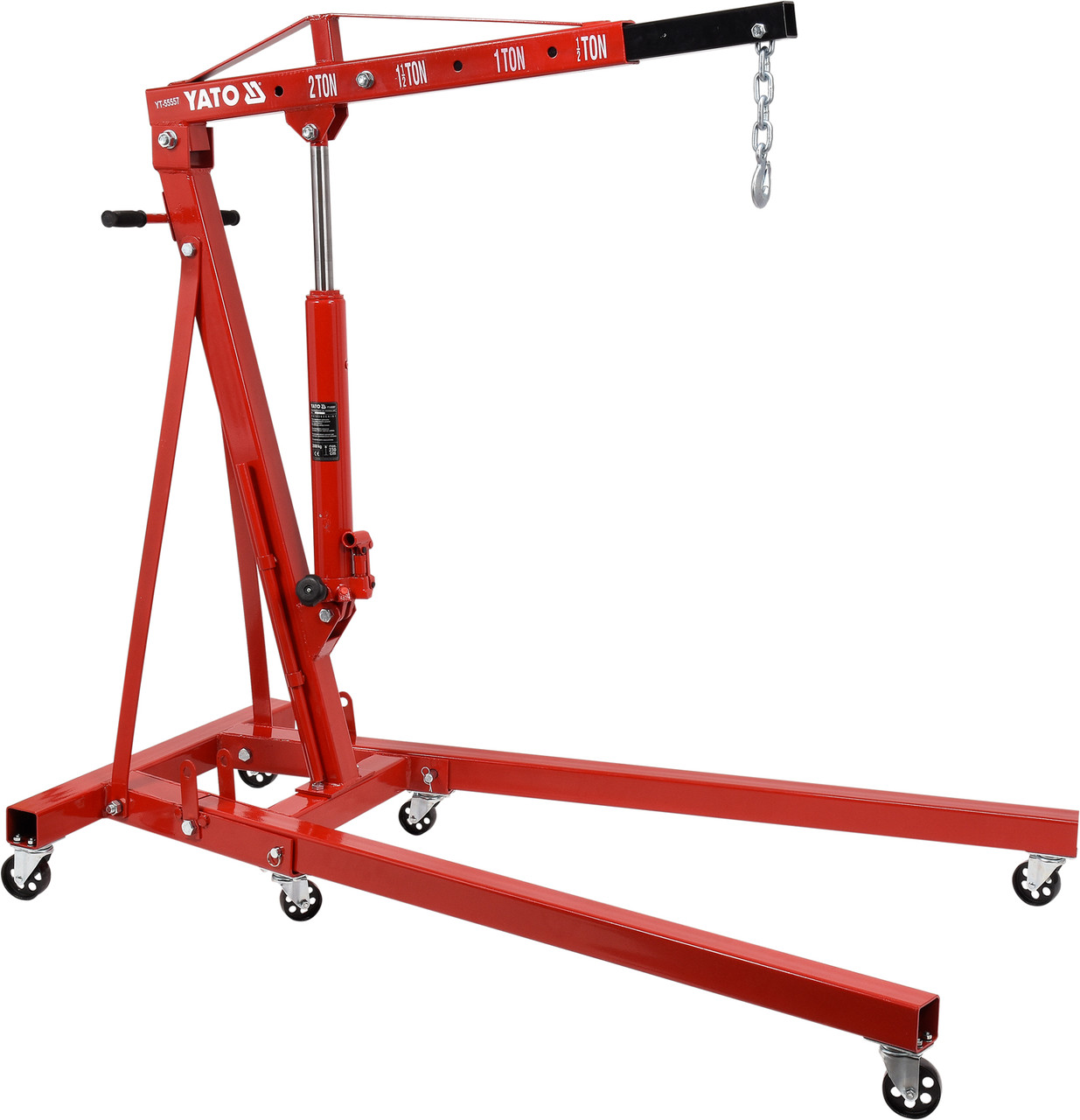 Кран гідравлічний підкатний, розкладний YATO; вантажопід.- 2 т, висота - 157 см, діап.- 2,5-230 см YT-55557, фото 1