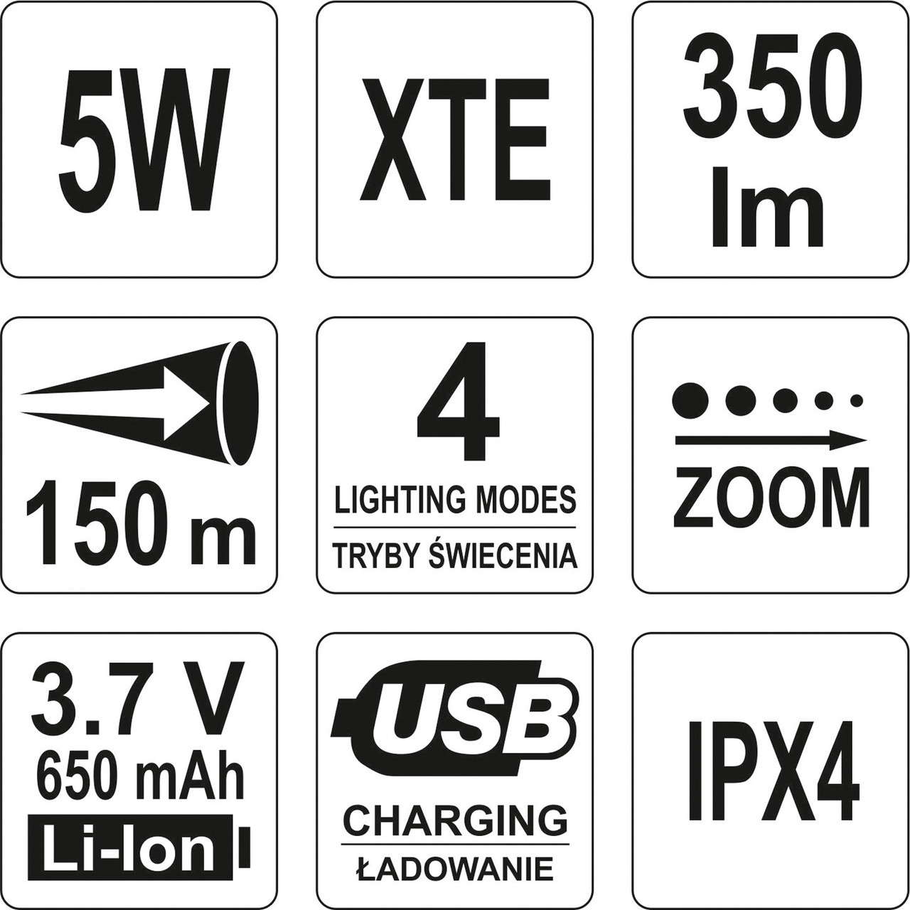 Ліхтар світлодіодний YATO XTE CREE акумулятор Li-Ion 650 мА Р=5 Вт Ф=350 lm Ø=27 мм x 94 мм YT-08569 - фото 4 - id-p849944590