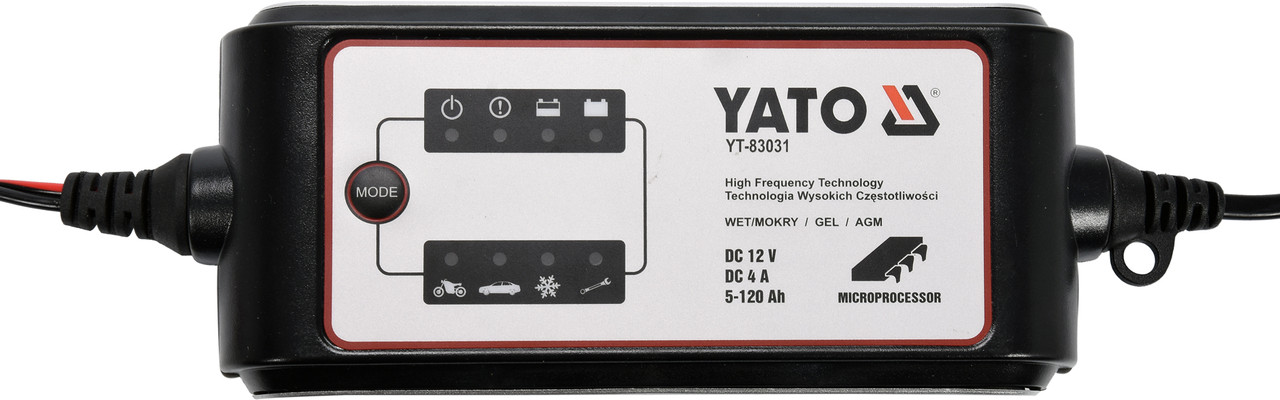 Перетворювач напруги YATO з мережі 230 В AC 12 В DC, для заряджання акумуляторів; 4 А, 5-120 Року YT-83031