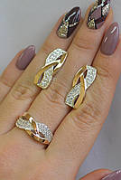 Срібний набір сережки і кільце з фіанітами