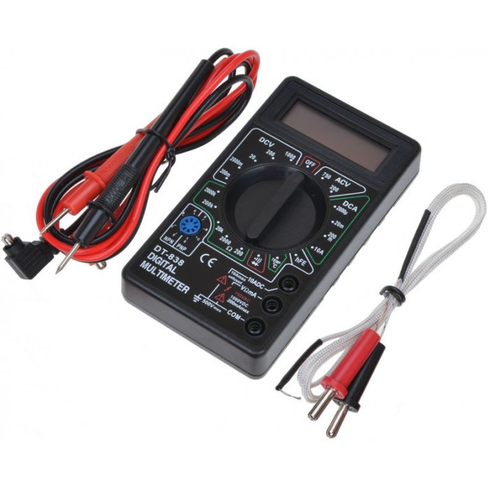 Мультиметр тестер вольтметр DT-838 + термопара + щупи + крона, фото 1