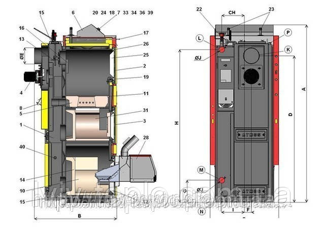 Комбіновані, піролізні, дров'яні, твердопаливні, газові, дизельні (рідкопаливні) котли Atmos DC25SP(L)