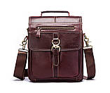 Чоловіча сумка через плече Натуральна шкіра Барсетка Чоловіча шкіряна сумка для документів планшет Коричнева, фото 2