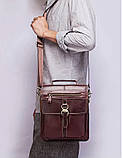 Чоловіча сумка через плече Натуральна шкіра Барсетка Чоловіча шкіряна сумка для документів планшет Коричнева, фото 3