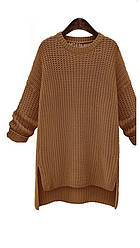 Жіночий однотонний светр зимовий подовжений коричневий
