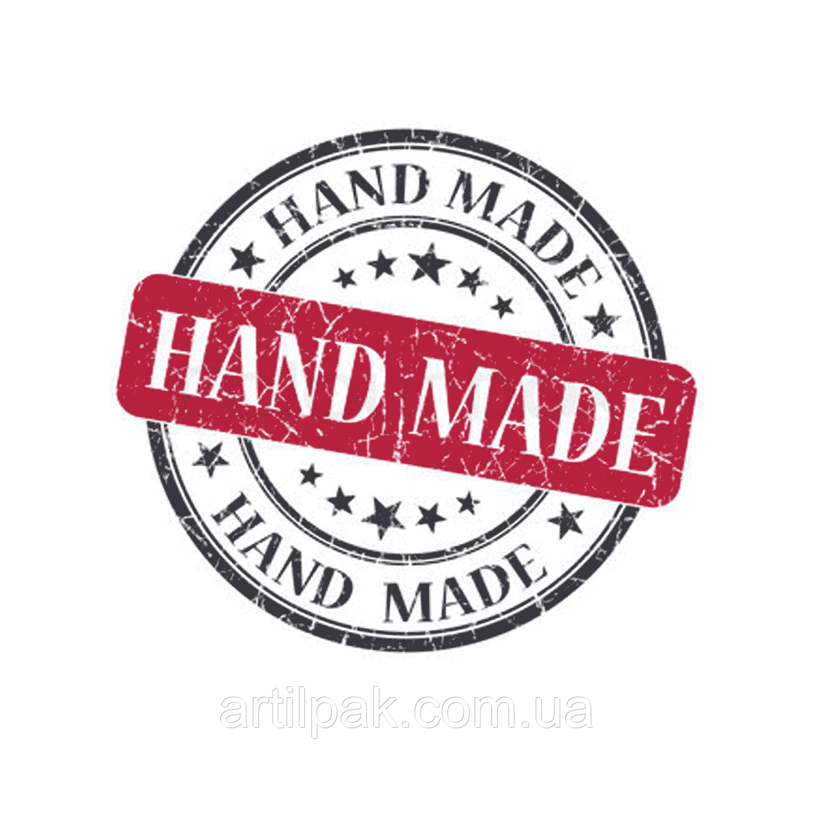 Наліпка для коробки, пакета, подарунка "Hand Made" червона, д40, 70шт/ 1 лист