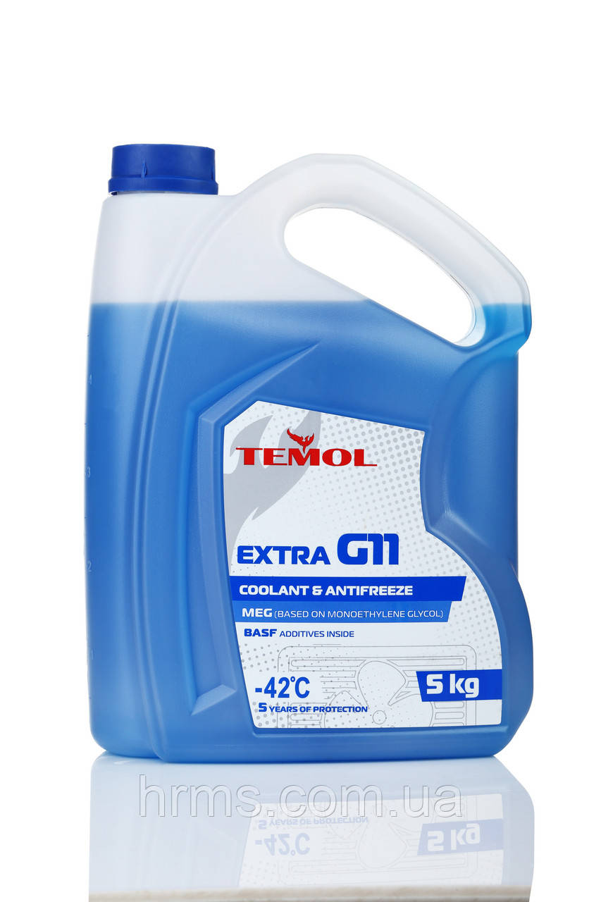 Антифриз готовий синій каністра 5кг TEMOL Antifreeze Extra G11 Blue -42°С Антифриз синій Ж11 каністра 5кг Синій антифриз ж11