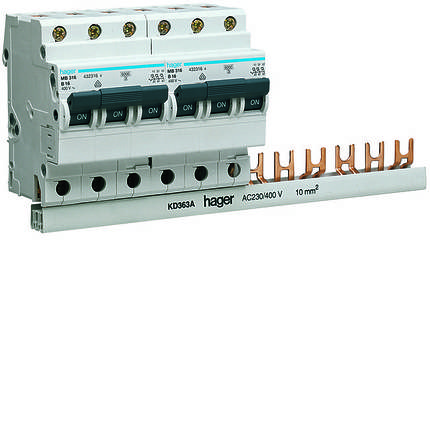 З'єднувальна шина вилкова 3-полюсна 57 модулів 16 мм2 Hager з ізоляцією, фото 2