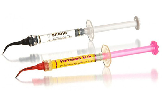 Porcelain Etch & Silane, набір 2 шприця, матеріал для реставрації сколів на кераміці, Ultradent