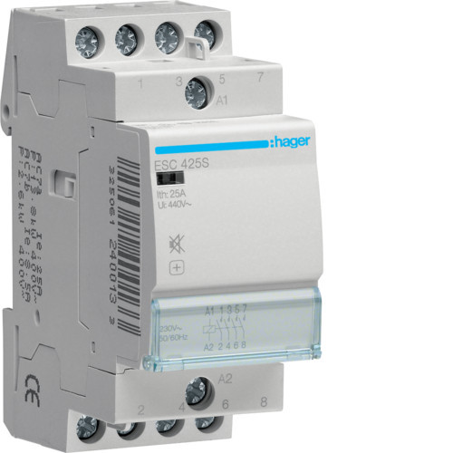 Контактор Hager 25A 4НО 230В безшумний ESC425S