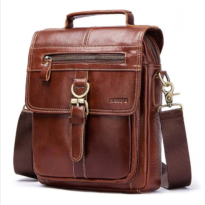 Чоловіча сумка через плече Натуральна шкіра Барсетка Чоловіча шкіряна сумка для документів планшет Коричнева, фото 1