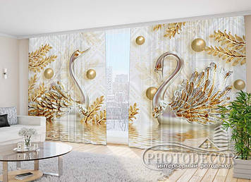 Фото Штори "Золоті лебеді" 2,7м*4,0м (2 полотна по 2,0м), тасьма