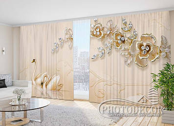 Фото Штори "Лебеді і квіти" 2,7м*4,0м (2 полотна по 2,0м), тасьма