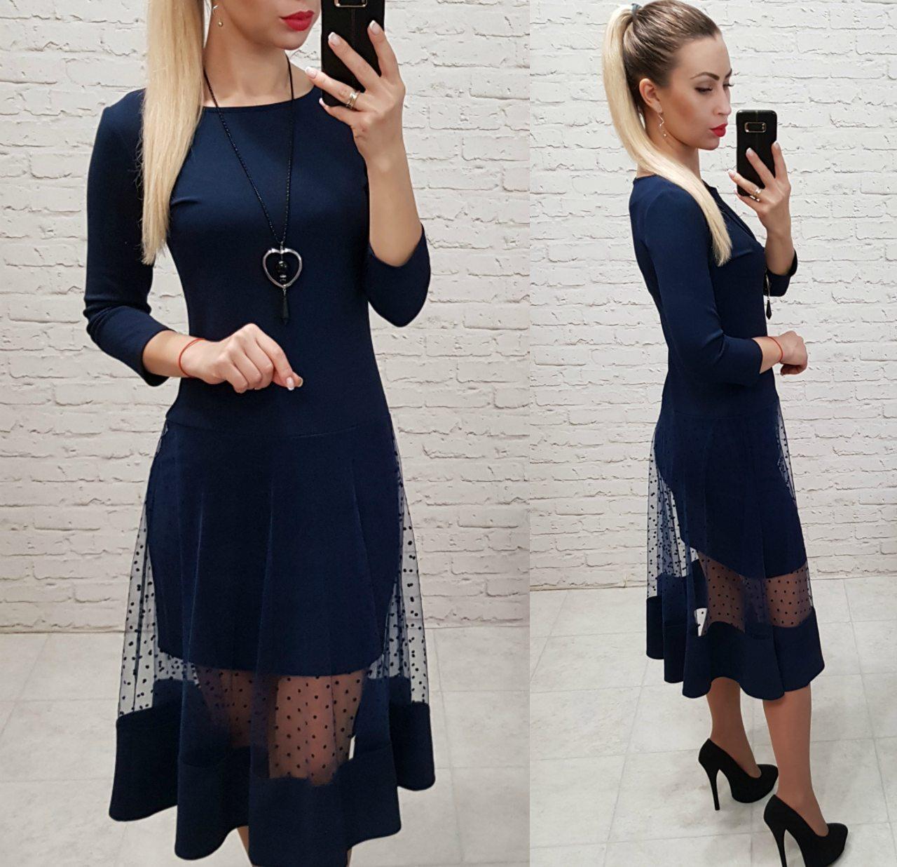 Сукня люкс, арт 146,тканина креп дайвінг, темно сине