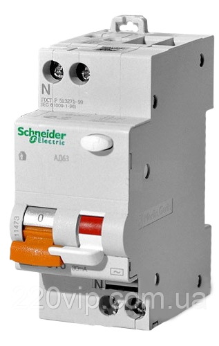 Диференціальний автоматичний вимикач Schneider-Electric АД63 2P (1+N) 25 A C, 300 mA, 11471 Діф Шнайдер