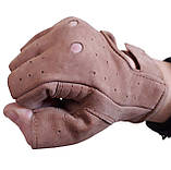 Рукавички шкіряні без пальців коричневі з нубуку, фото 2