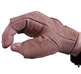 Рукавички шкіряні без пальців коричневі з нубуку, фото 4