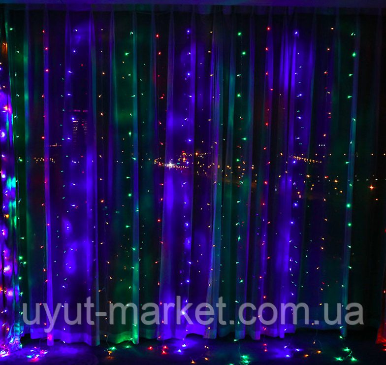 Світлодіодна новорічна гірлянда 3х3м Водоспад Waterfall 480 LED шторка різнобарвна