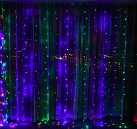 Светодиодная новогодняя гирлянда 3х3м Водопад Waterfall 480LED шторка разноцветная