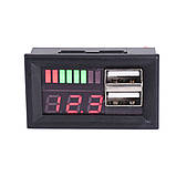 2Usb + Вольтметр с индикатором заряда аккумулятора Красный, фото 4