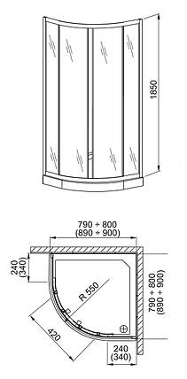 Півкругла душова кабіна Aquaform LAZURO зі склом брік 800x800x1850, фото 2