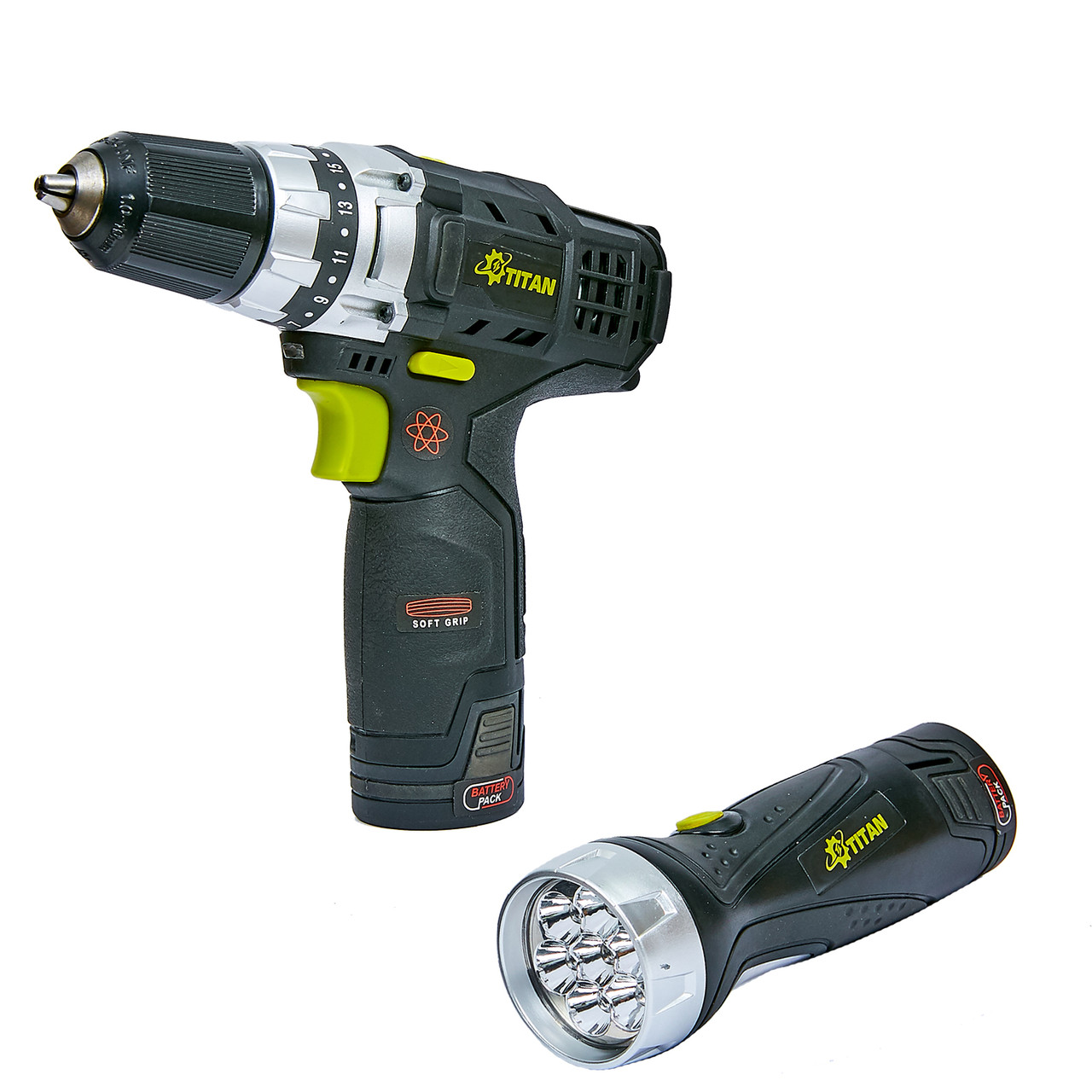 Дрель-шуруповерт + фонарик TITAN PDS122DS SET