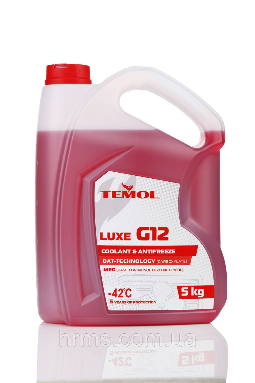 Антифриз червоний каністра 5кг TEMOL antifreeze Luxe Антифриз G12 Red червоний Ж12 каністра Червоний антифриз