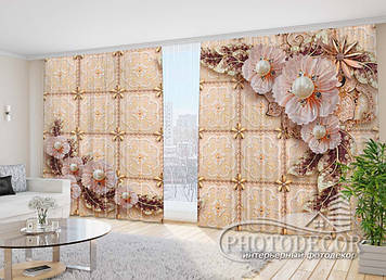 Фото Штори "Перли на квітах 1" 2,7м*4,0м (2 полотна по 2,0м), тасьма