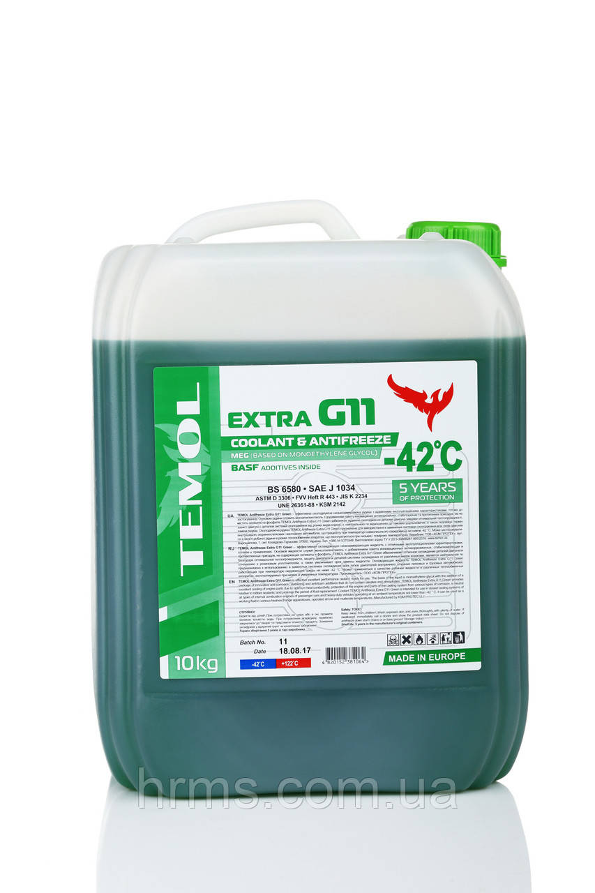 Антифриз зелений каністра 10 кг TEMOL Antifreeze Extra G11 Green Зелений антифриз Ж11 Антифриз g11 каністра