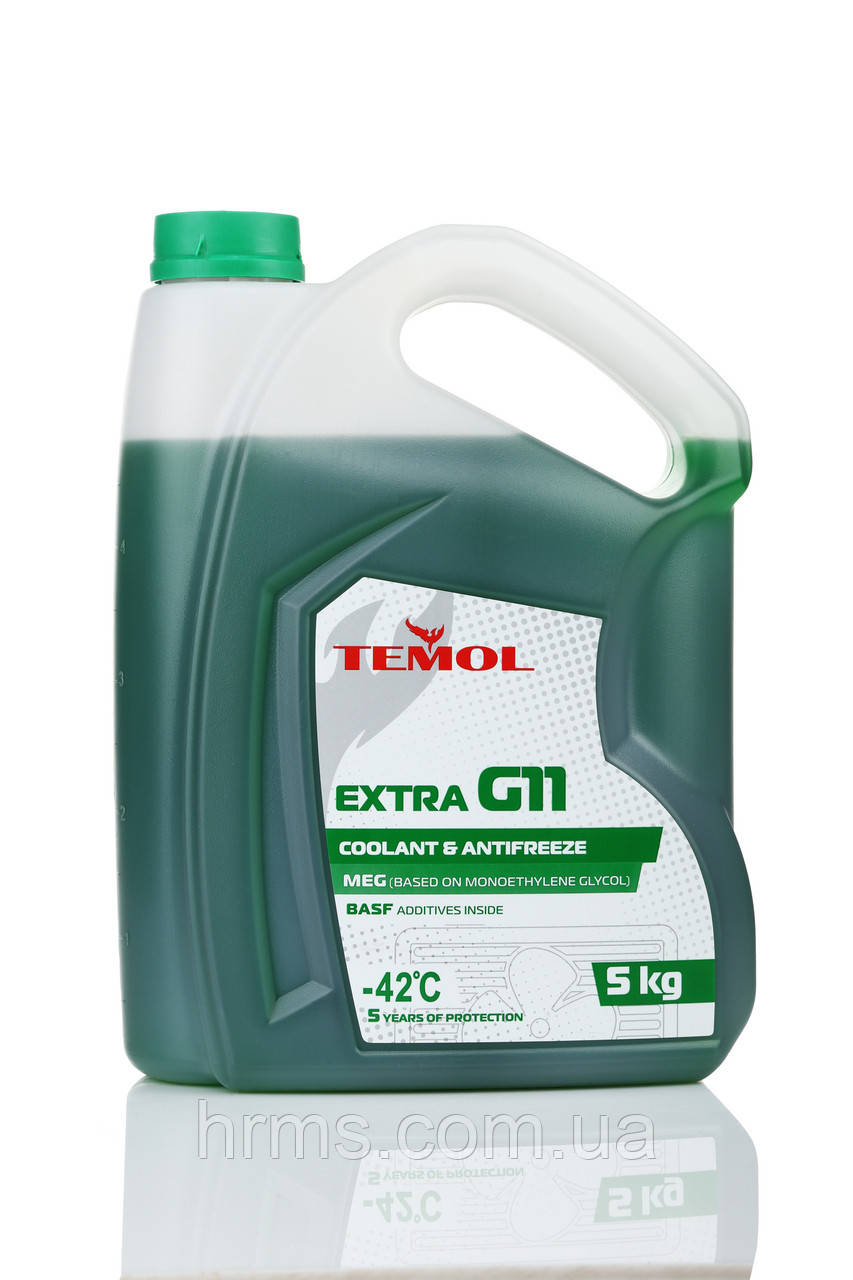Антифриз зелений каністра 5 кг TEMOL Antifreeze Extra G11 Green Зелений антифриз Ж11 Антифриз g11 каністра 5кг