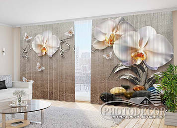 Фото Штори "3D Орхідеї і метелики" 2,7м*2,9м (2 полотна по 1,45м), тасьма