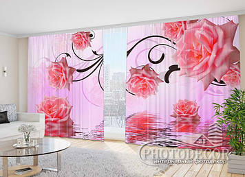 Фото Штори "3D рожеві троянди 1" 2,7м*2,9м (2 полотна по 1,45м), тасьма