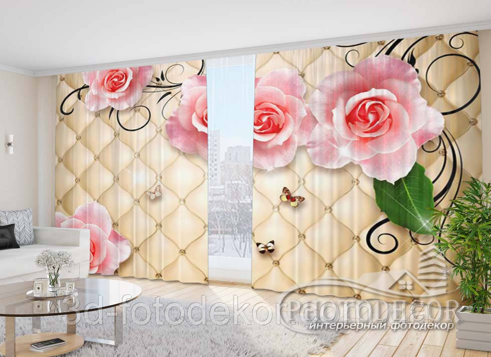 Фото Штори "3D Троянди і метелики" 2,7м*4,0м (2 полотна по 2,0м), тасьма