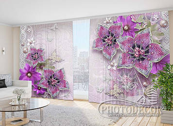 Фото Штори "3D бузкові квіти" 2,7м*4,0м (2 полотна по 2,0м), тасьма