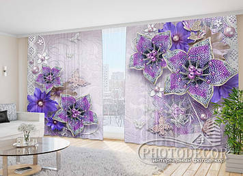 Фото Штори "3D фіолетові квіти" 2,7м*4,0м (2 полотна по 2,0м), тасьма