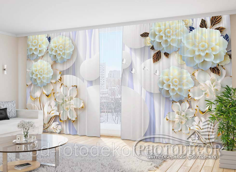 Фото Штори "3D квіти 2" 2,7м*5,0м (2 полотна по 2,5м), тасьма