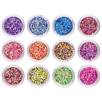 Набор разноцветного конфетти для ногтей , 12 шт ( МАТОВОЕ)