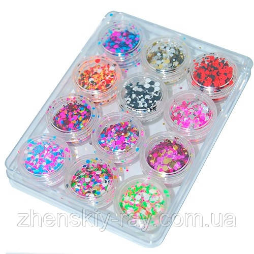 Набір різнобарвної конфеті для нігтів YRE, 12 шт.