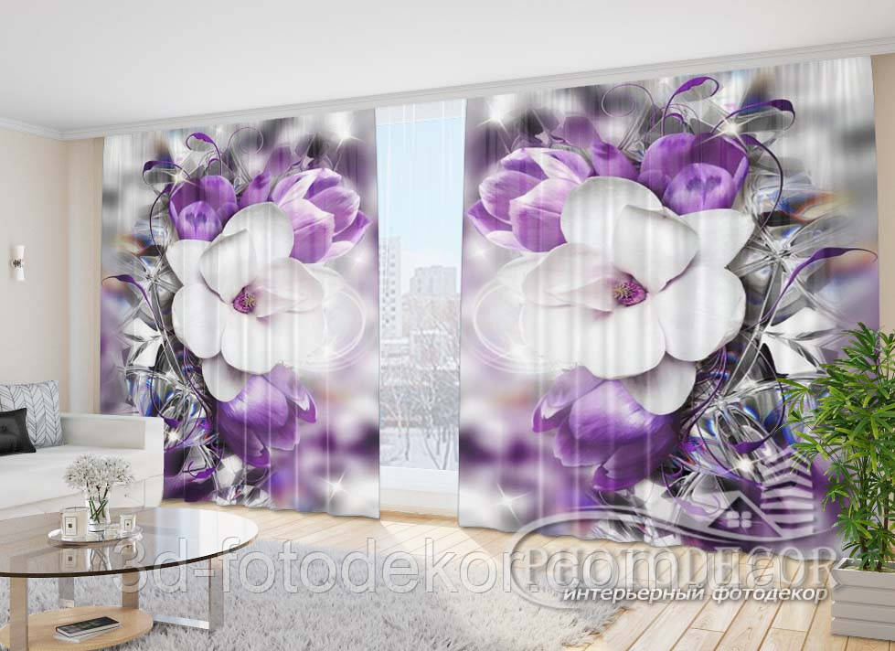 Фото Штори "Крокуси і білі квіти" 2,7м*5,0м (2 полотна по 2,5м), тасьма, фото 1