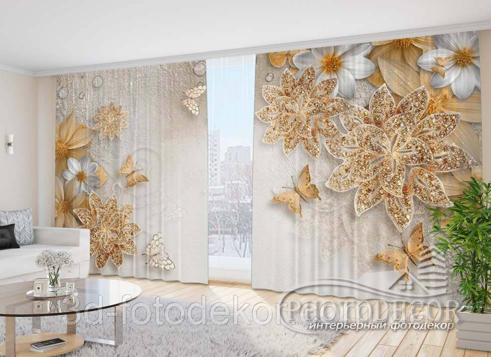 Фото Штори "Ромашки і метелики" 2,7м*5,0м (2 полотна по 2,5м), тасьма, фото 1