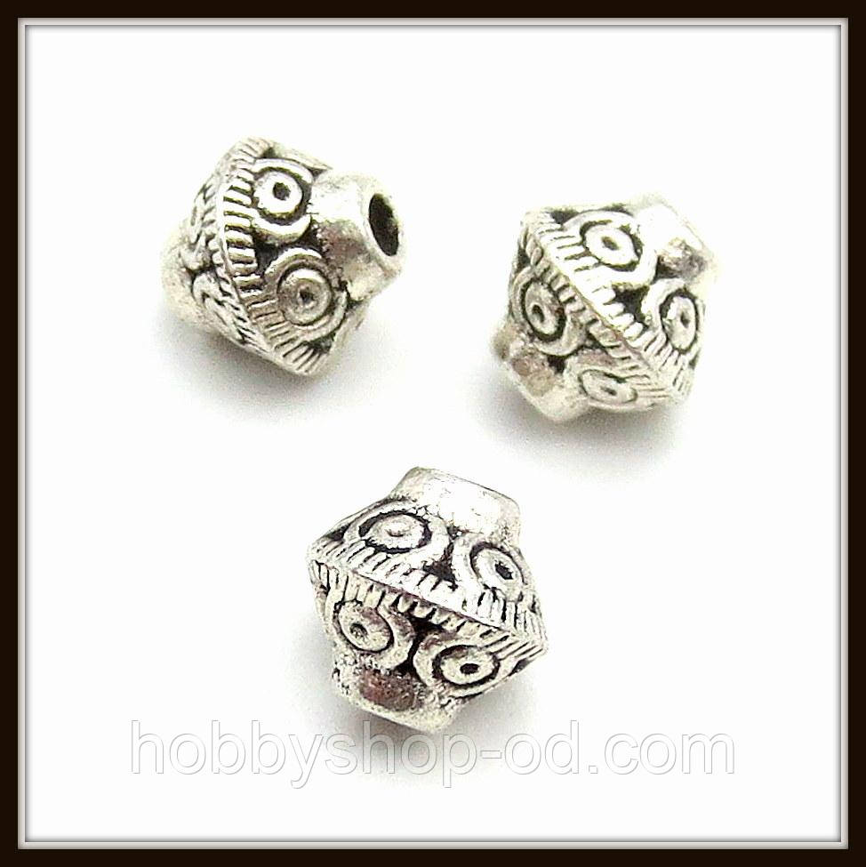 Метал. намистина "юла" срібло (0,6 х 0,7 см) 20 шт. в уп., фото 1