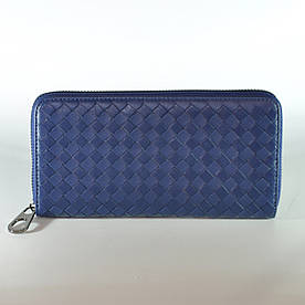 Жіночий шкіряний гаманець плетіння синій