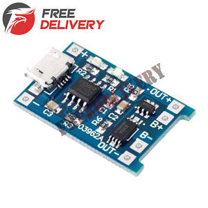 Модуль зарядки літієвих Li-ion батарей від MicroUSB і захист DW01