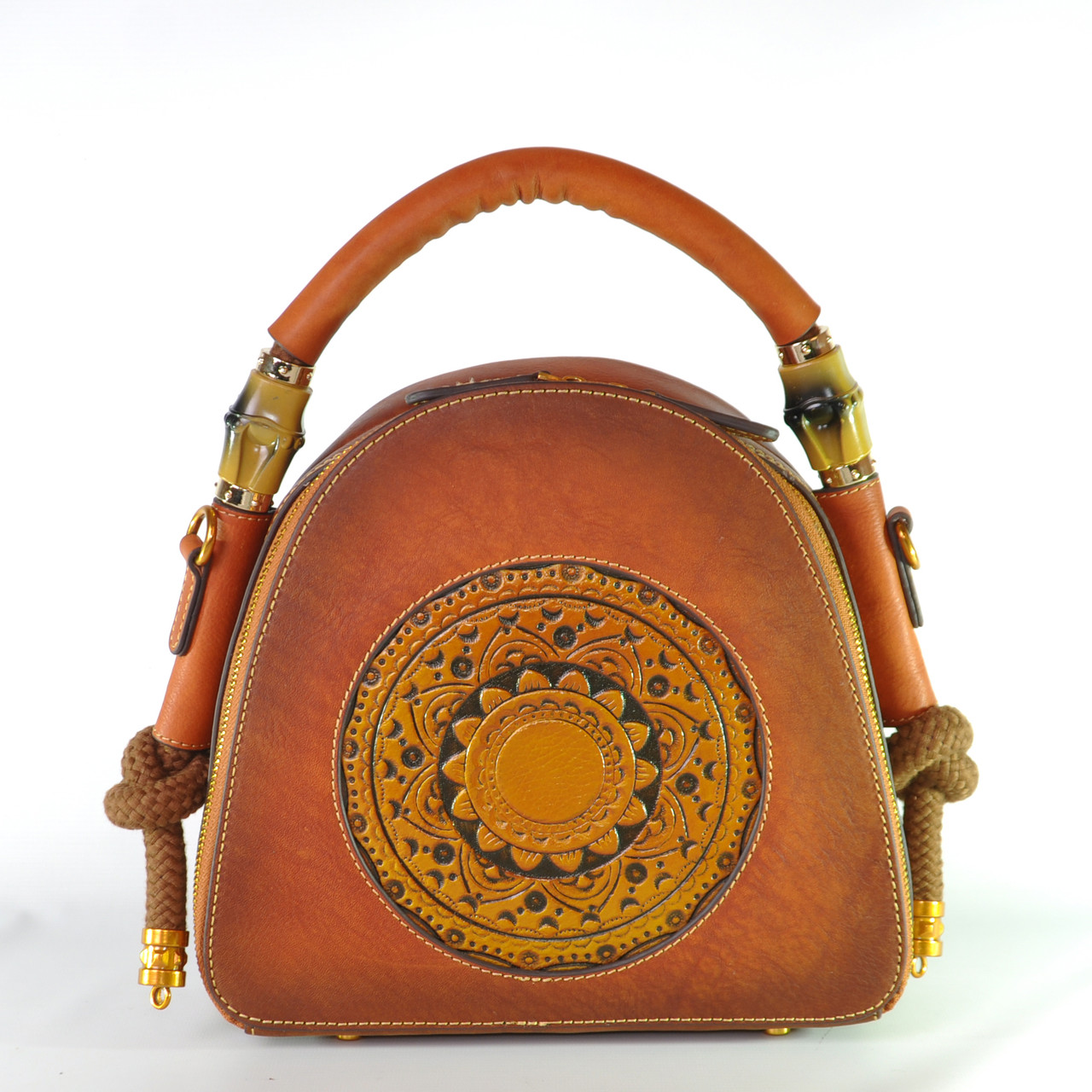 Жіноча шкіряна сумка ручної роботи Boho коричнева, фото 1