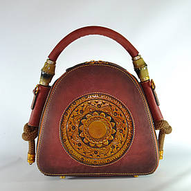Жіноча шкіряна сумка ручної роботи Boho червона