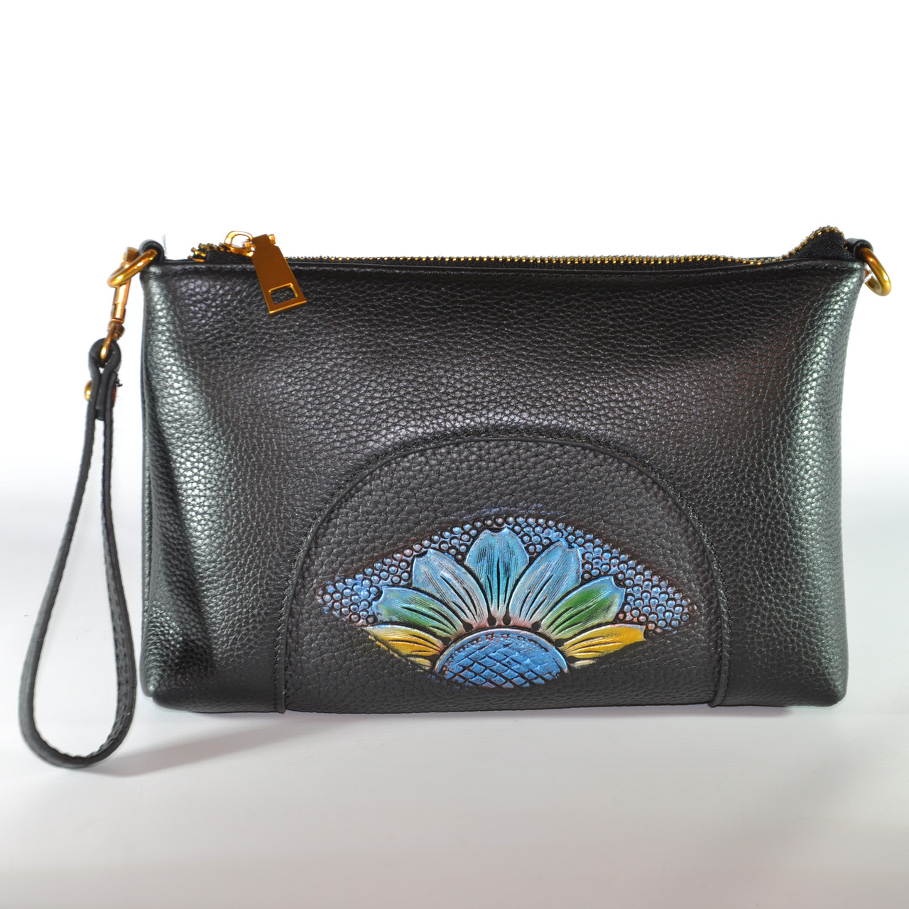 Сумка-клатч жіноча ручної роботи Сонячний квітка Dark Blue чорна, фото 1