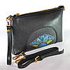 Сумка-клатч жіноча ручної роботи Сонячний квітка Blue шкіра чорна, фото 3